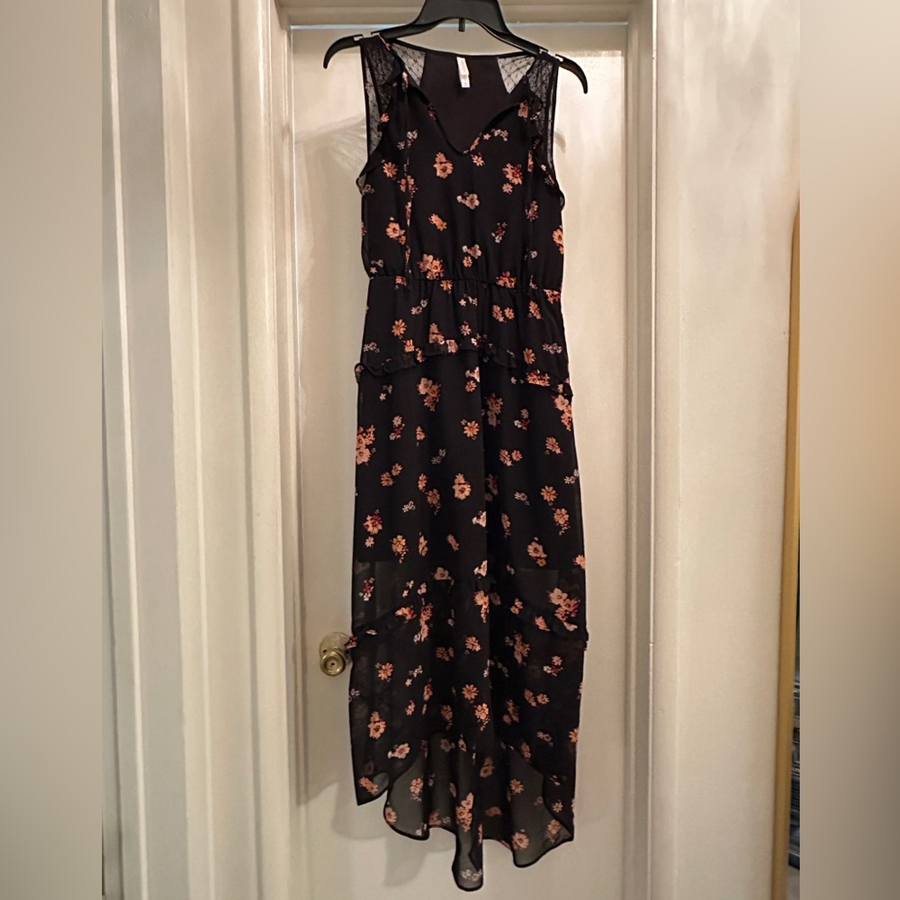 Xhilaration Black and Pink Spaghetti Strap Maxi Sundress